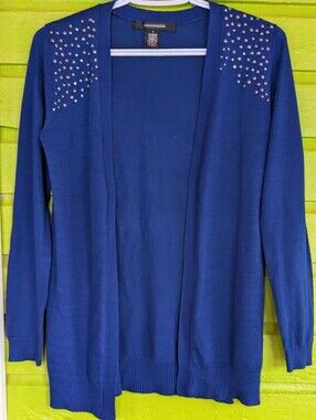 Royal Blue Open-Front Sweater with Stud Detail
